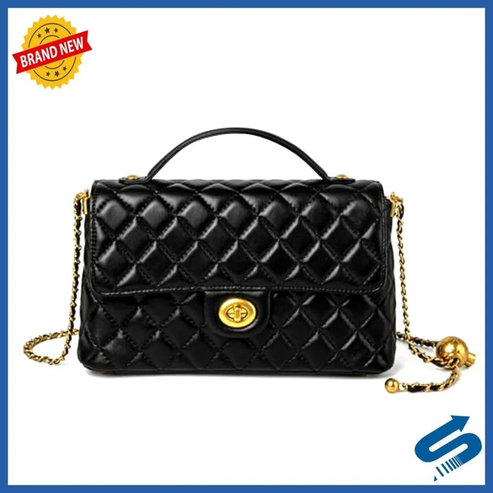 Quilted Lambskin Leather Top Handle Satchel Crossbody Bag with Twist Lock